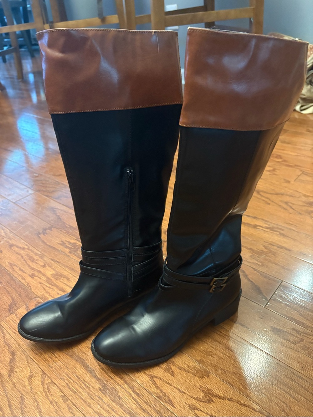 Time and Tru Black Brown Riding Boots Knee High Size 7.5